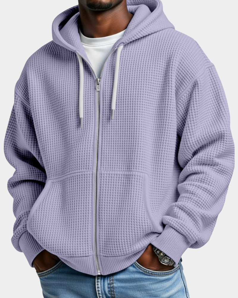 Men's Comfortable Waffle Knit Zip Hoodie in Purple