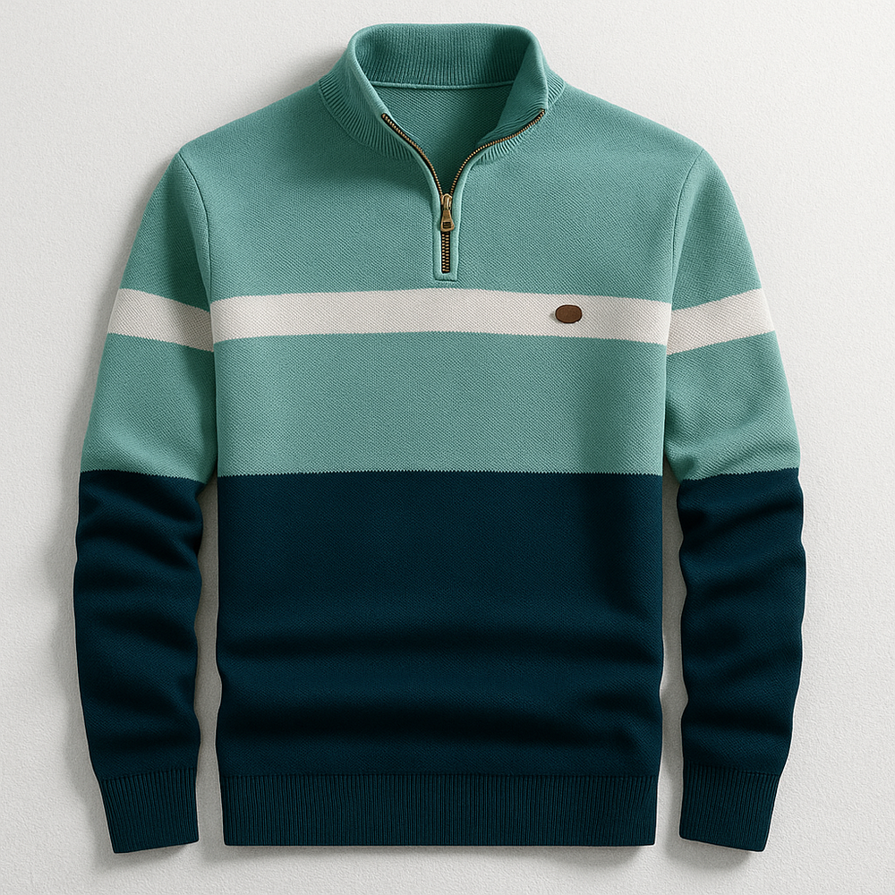 Men's Cotton Pullover with Quarter-Zip in Green