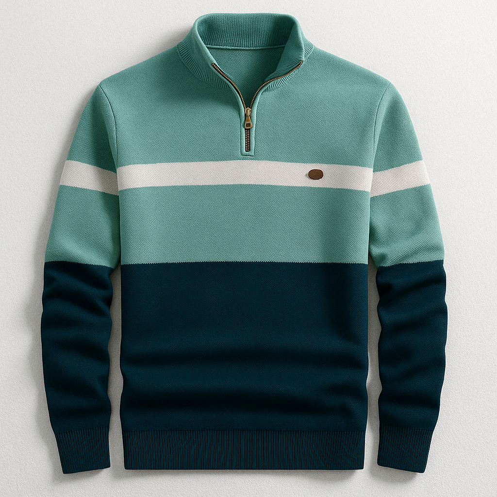 Men's Cotton Pullover with Quarter-Zip in Green
