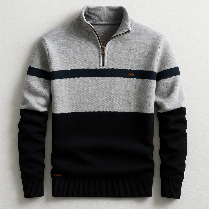 Men's Cotton Pullover with Quarter-Zip in Grey