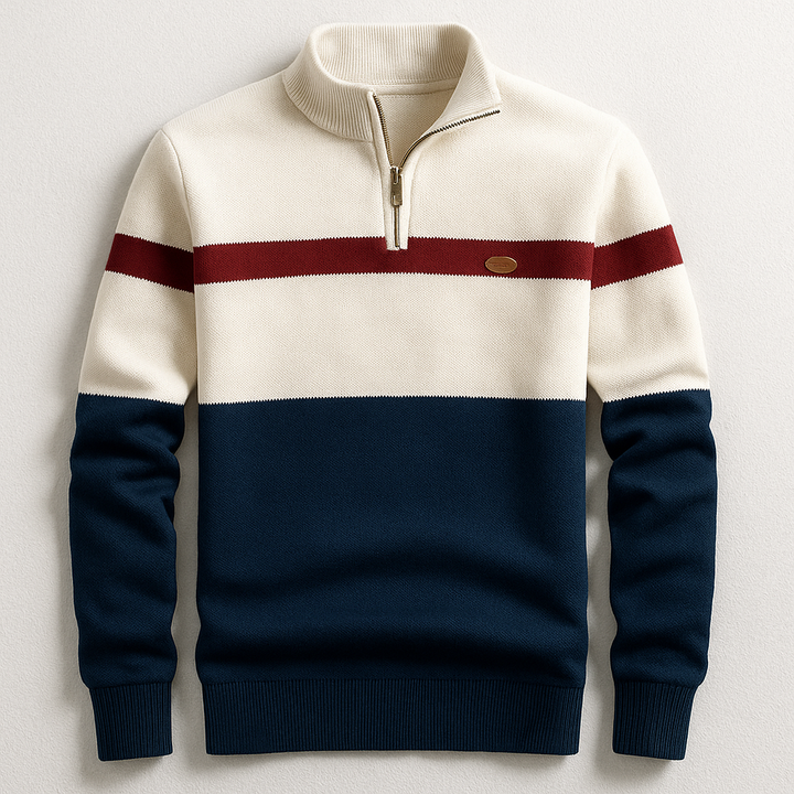 Men's Cotton Pullover with Quarter-Zip in Navy