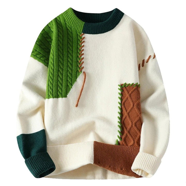 Men's Cozy Patchwork Pullover for Autumn in Grün 1