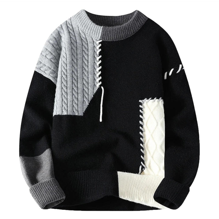 Men's Cozy Patchwork Pullover for Autumn in Schwarz 1