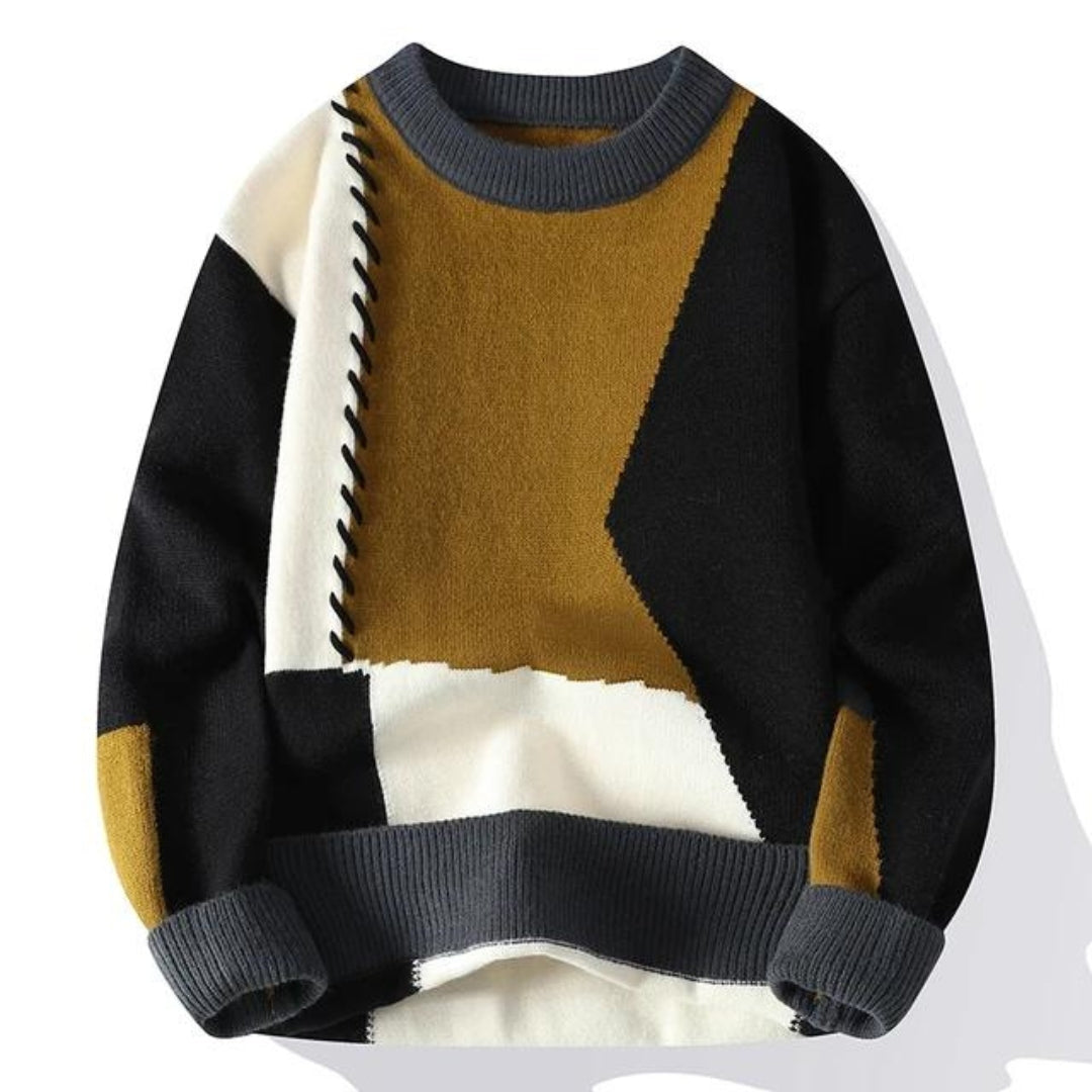 Men's Cozy Patchwork Pullover for Autumn in Schwarz 2