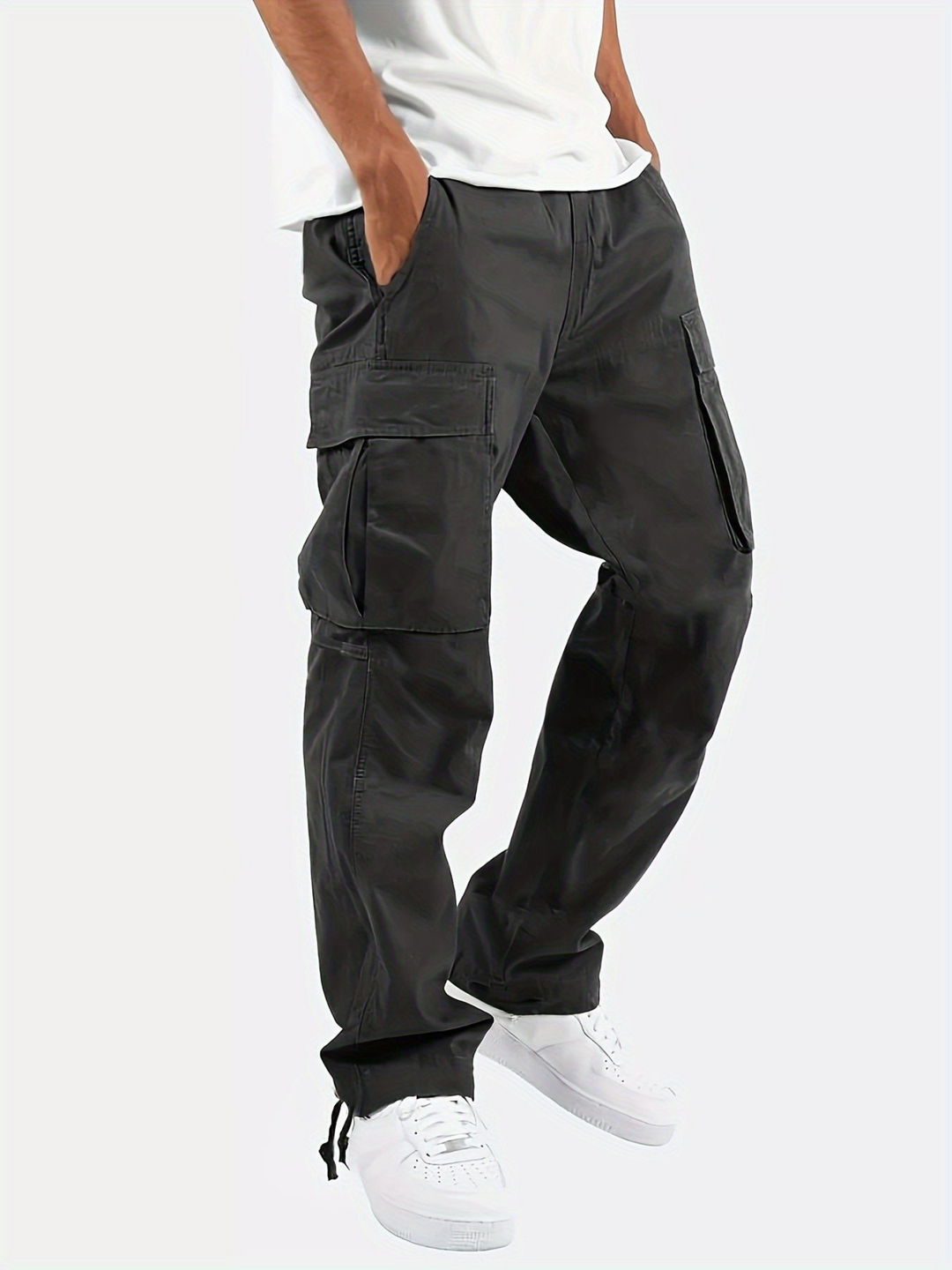 Men's Durable Cargo Trousers with Roomy Pockets in Black