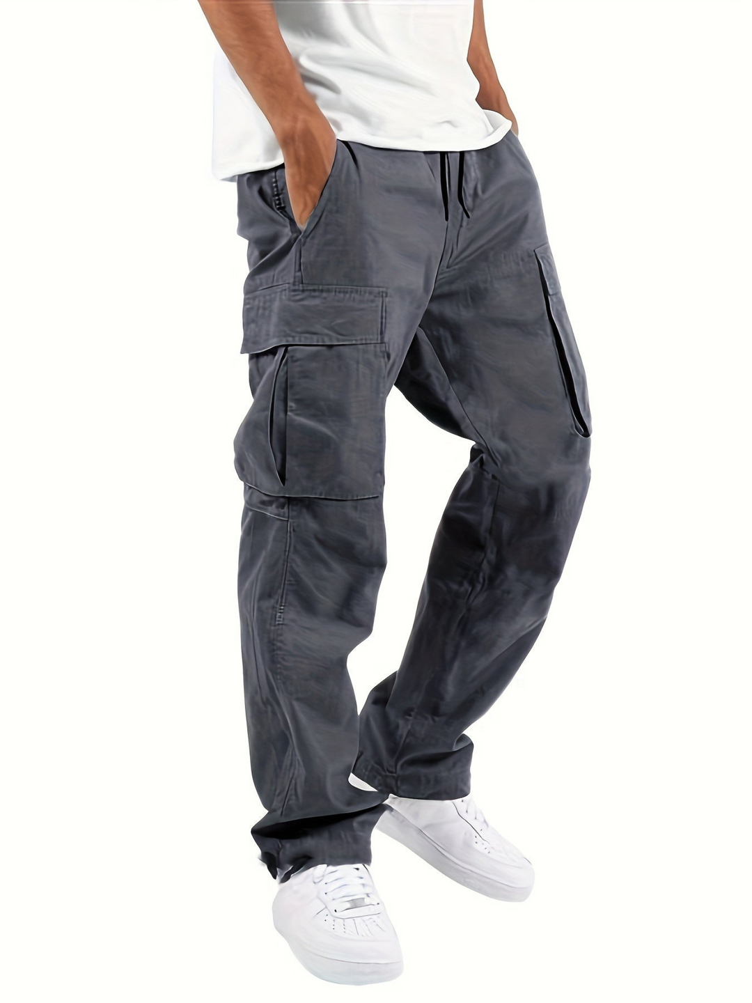 Men's Durable Cargo Trousers with Roomy Pockets in Dark Grey