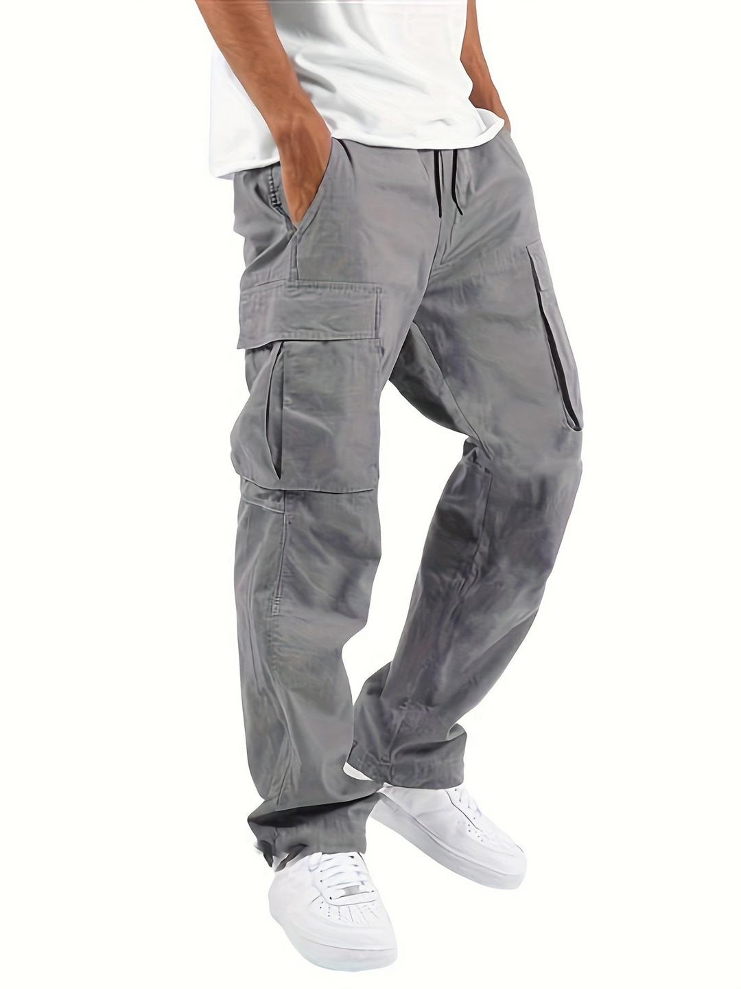 Men's Durable Cargo Trousers with Roomy Pockets in Light Grey