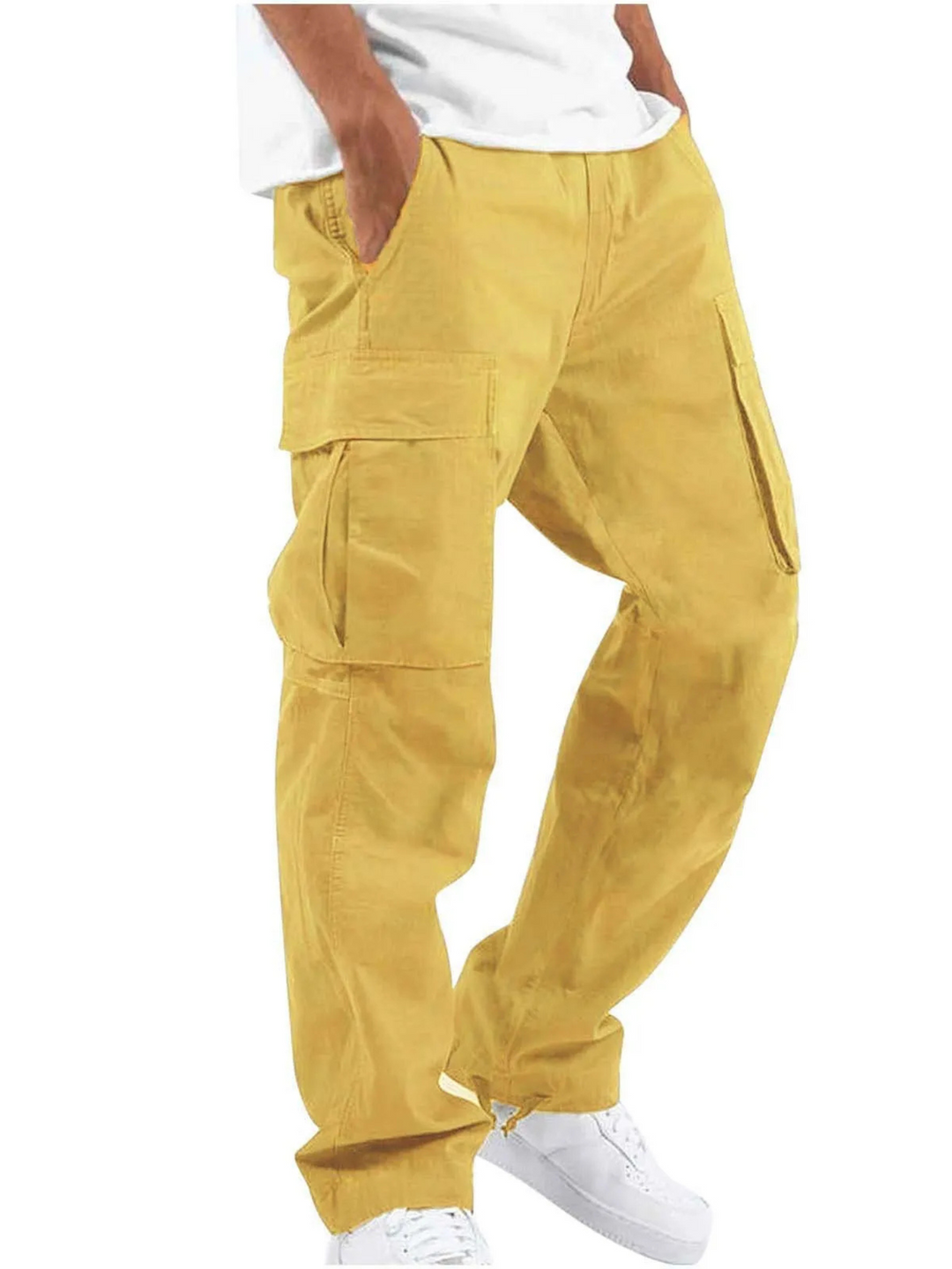 Men's Durable Cargo Trousers with Roomy Pockets in Yellow