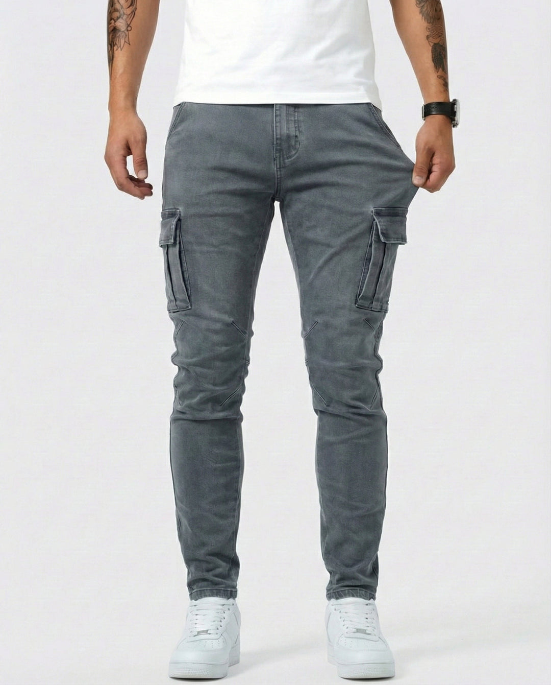 Men's Elastic Slim Fit Cargo Trousers (6)