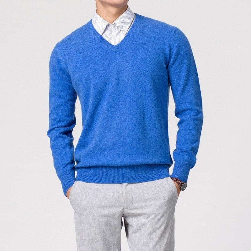 Men's Elegant Christmas Jumper for Layering in Blue