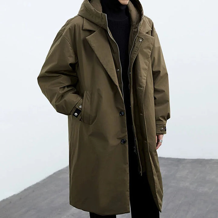 Men's Elegant Long Coats for Autumn in Militärgrün