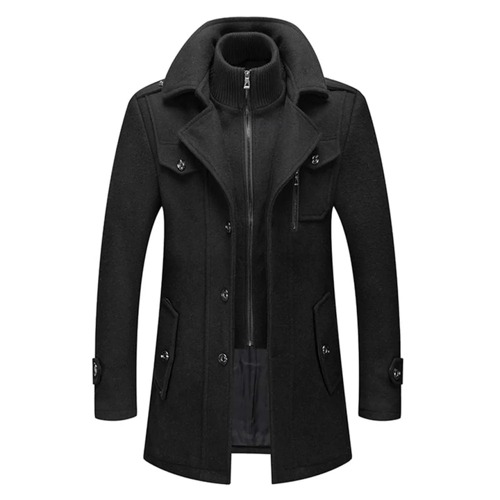 Men's Elegant Tailored Wool Coat in Black