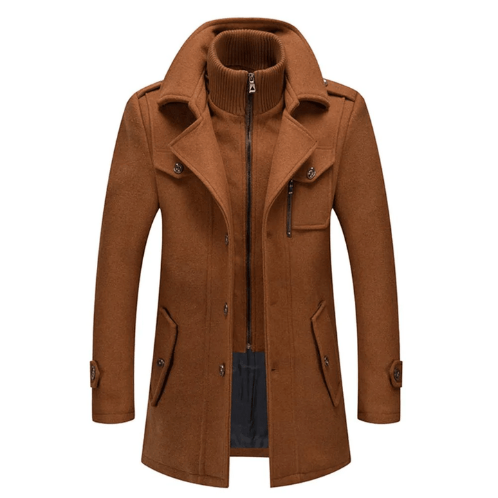 Men's Elegant Tailored Wool Coat in Brown
