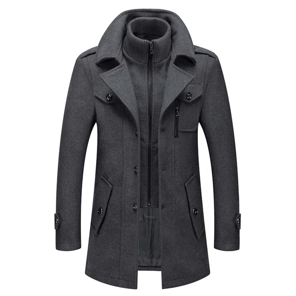 Men's Elegant Tailored Wool Coat in Grey