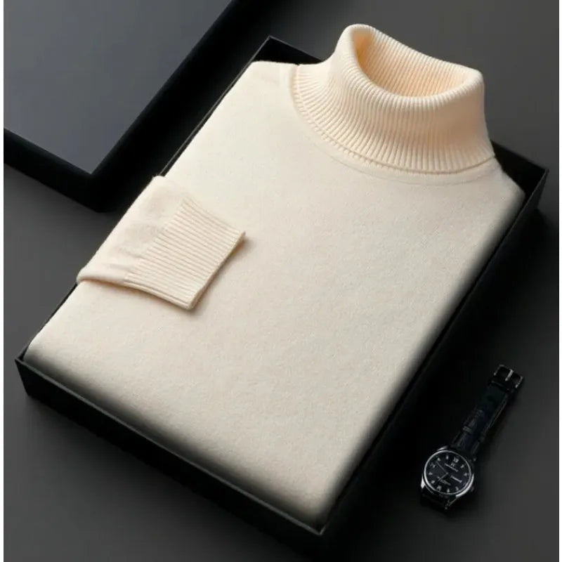 Men's Elegant Turtleneck Pullover for Autumn in Beige