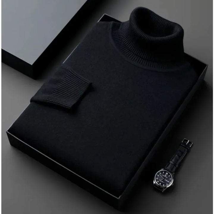 Men's Elegant Turtleneck Pullover for Autumn in Black