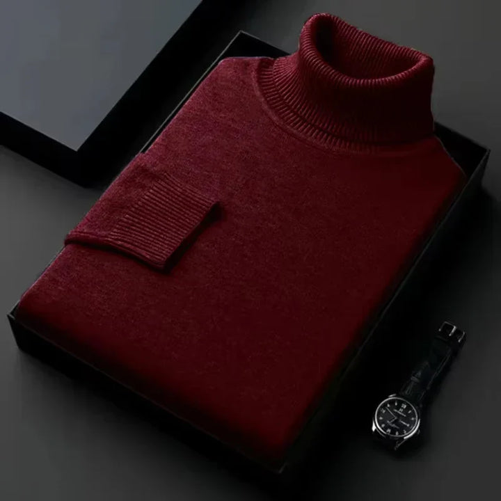 Men's Elegant Turtleneck Pullover for Autumn in Burgundy