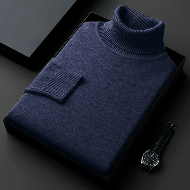 Men's Elegant Turtleneck Pullover for Autumn in Dark Blue