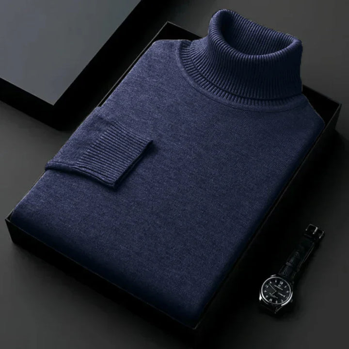 Men's Elegant Turtleneck Pullover for Autumn in Dark Blue
