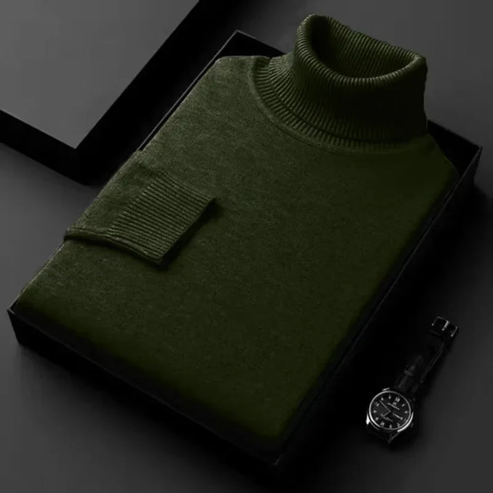 Men's Elegant Turtleneck Pullover for Autumn in Dark Green