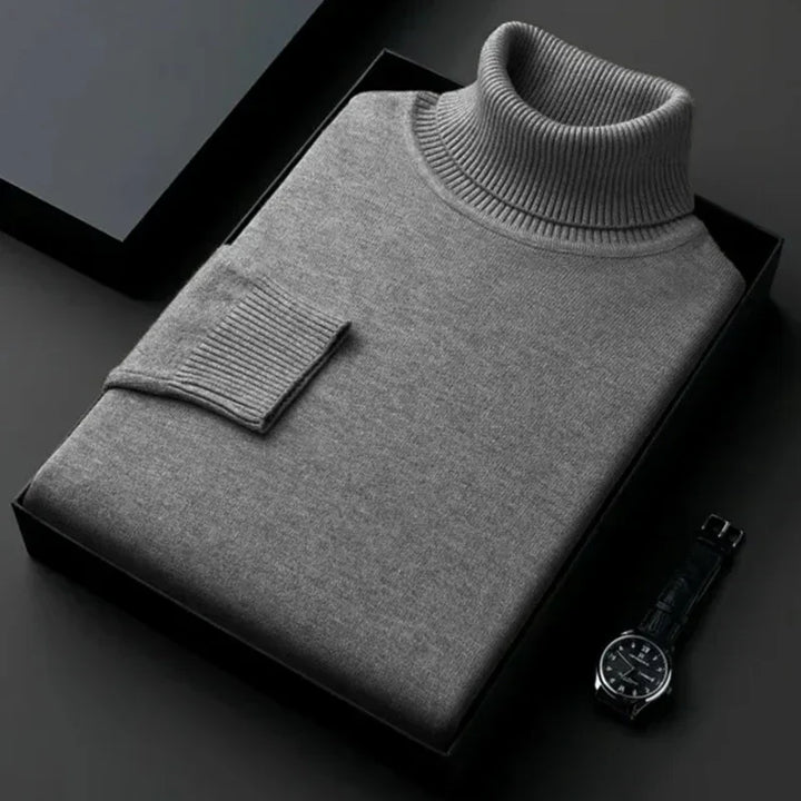 Men's Elegant Turtleneck Pullover for Autumn in Dark Grey