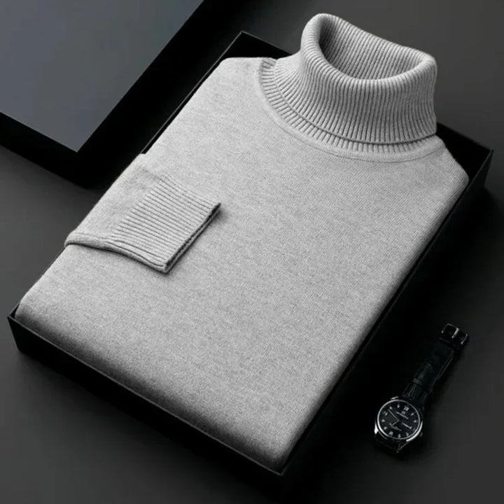 Men's Elegant Turtleneck Pullover for Autumn in Light Grey