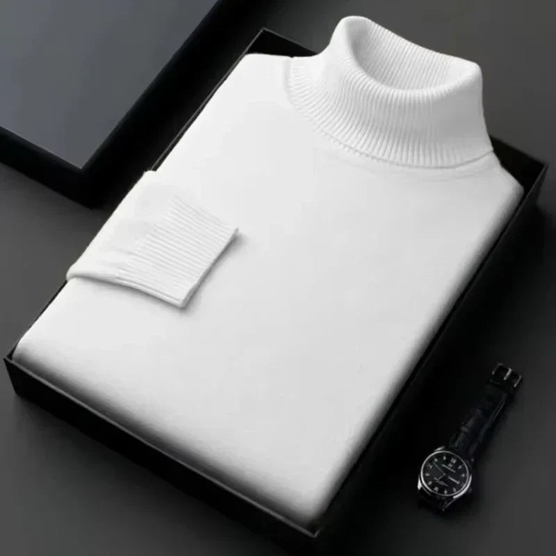 Men's Elegant Turtleneck Pullover for Autumn in White