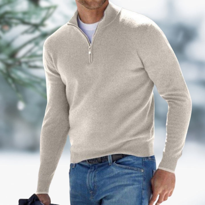 Men's Fine Knit Pullover with Quarter-Zip in Khaki