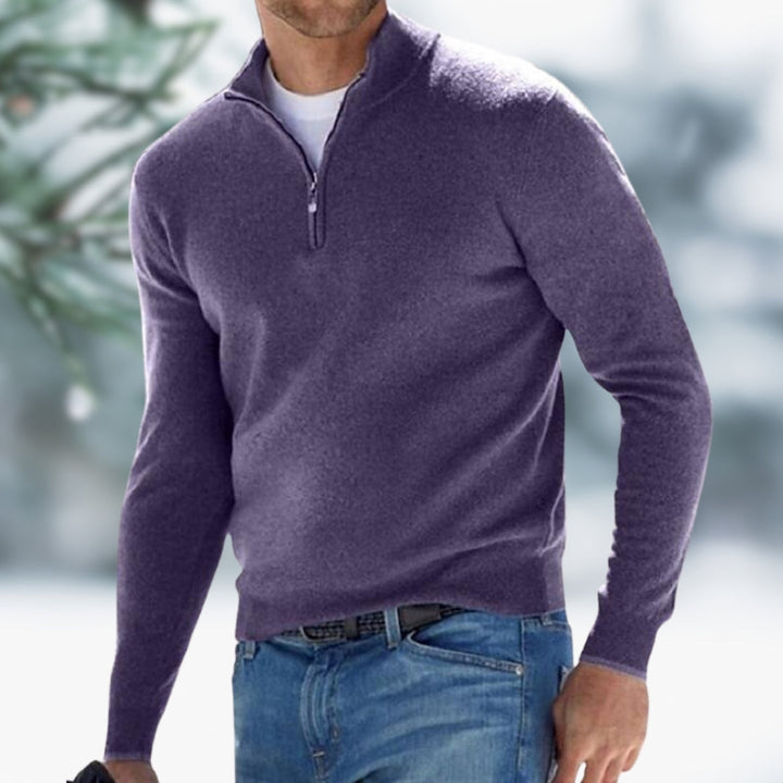 Men's Fine Knit Pullover with Quarter-Zip in Purple