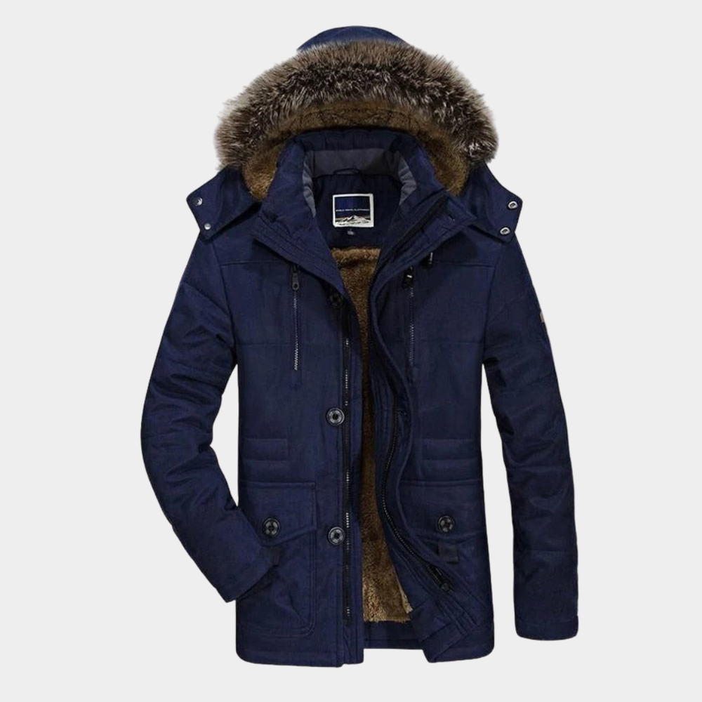 Men's Fleece-Lined Hooded Parka for Autumn in Darkblue