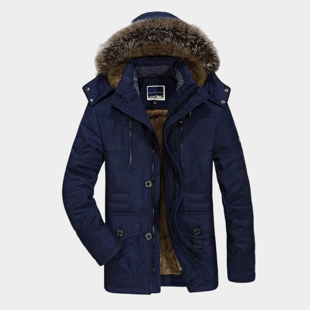 Men's Fleece-Lined Hooded Parka for Autumn in Darkblue