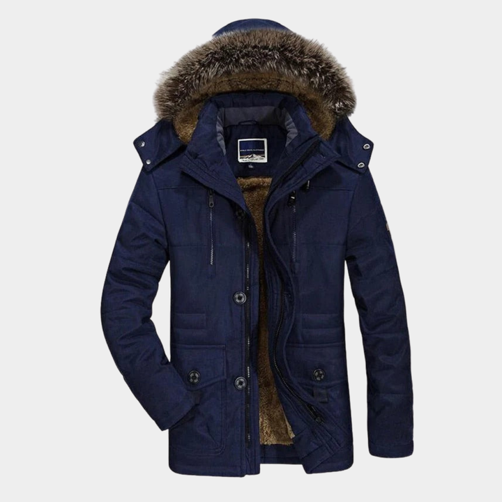 Men's Fleece-Lined Hooded Parka for Autumn in Darkblue