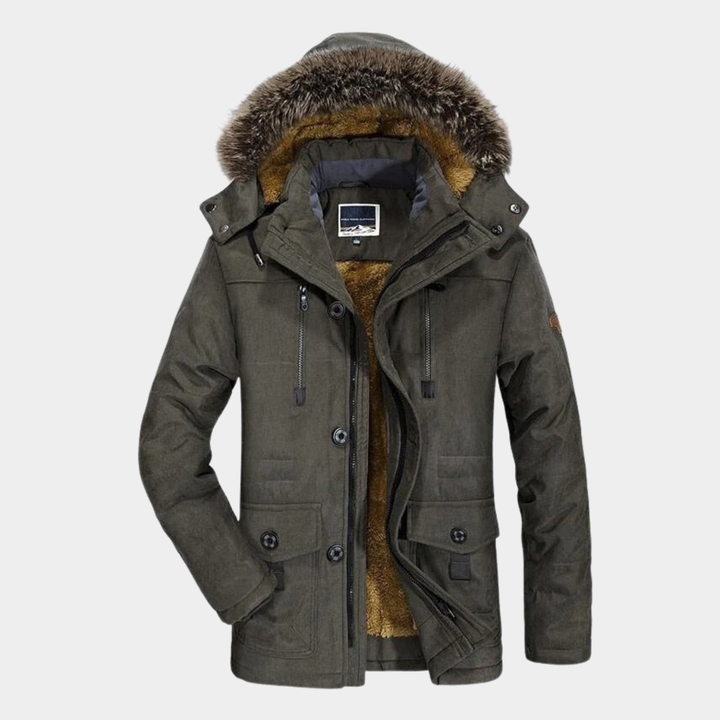 Men's Fleece-Lined Hooded Parka for Autumn in Grey