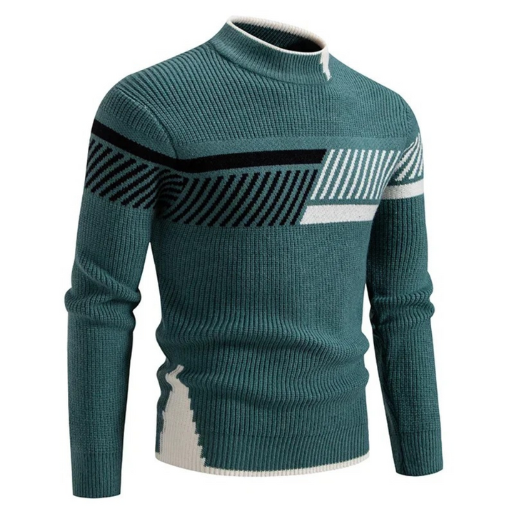 Men's Geometric Long-Sleeve Pullover for Autumn in Grüner Streifen