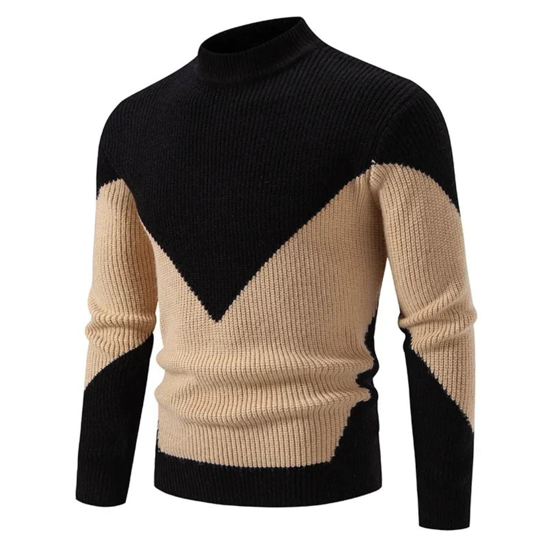Men's Geometric Long-Sleeve Pullover for Autumn in Schwarzer Diamant