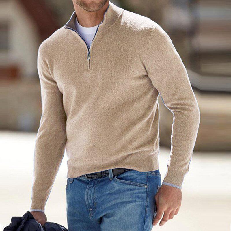 Men's Half-Zip Pullover for Autumn Days in Beige