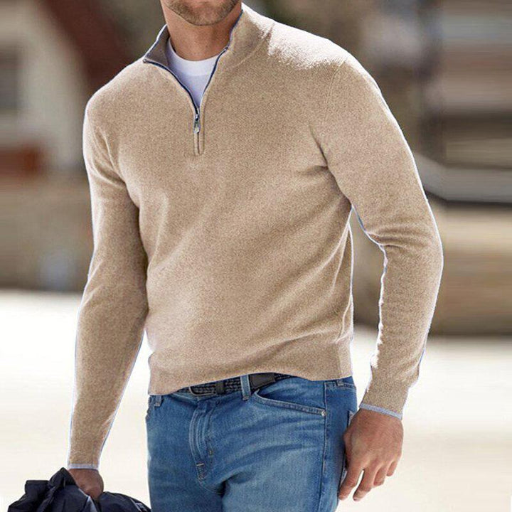 Men's Half-Zip Pullover for Autumn Days in Beige