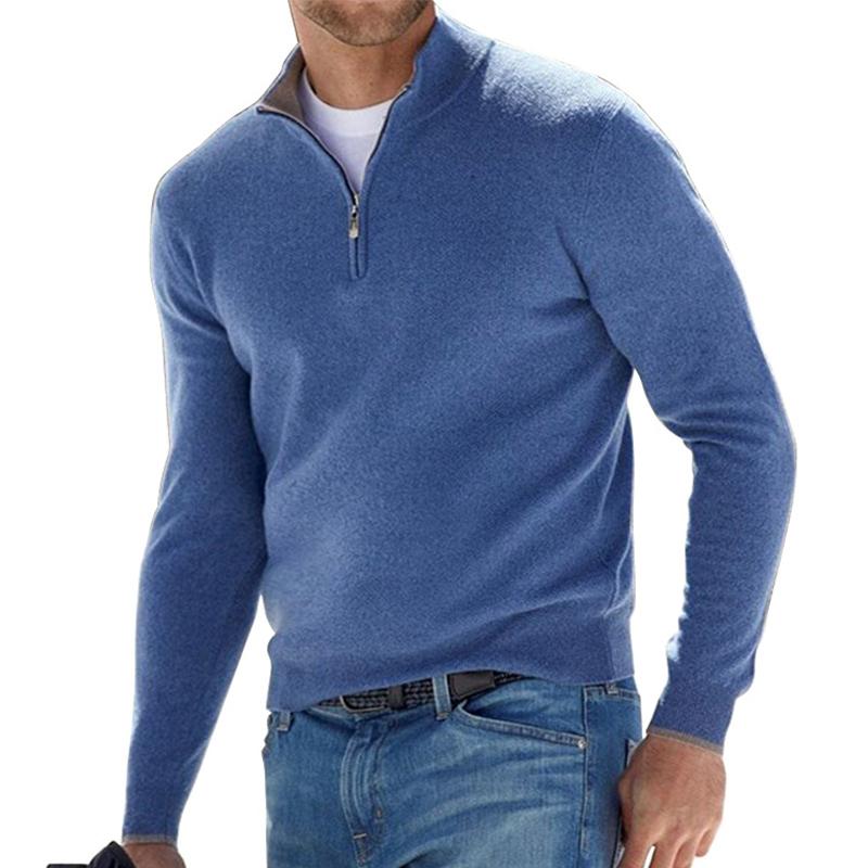 Men's Half-Zip Pullover for Autumn Days in Blue