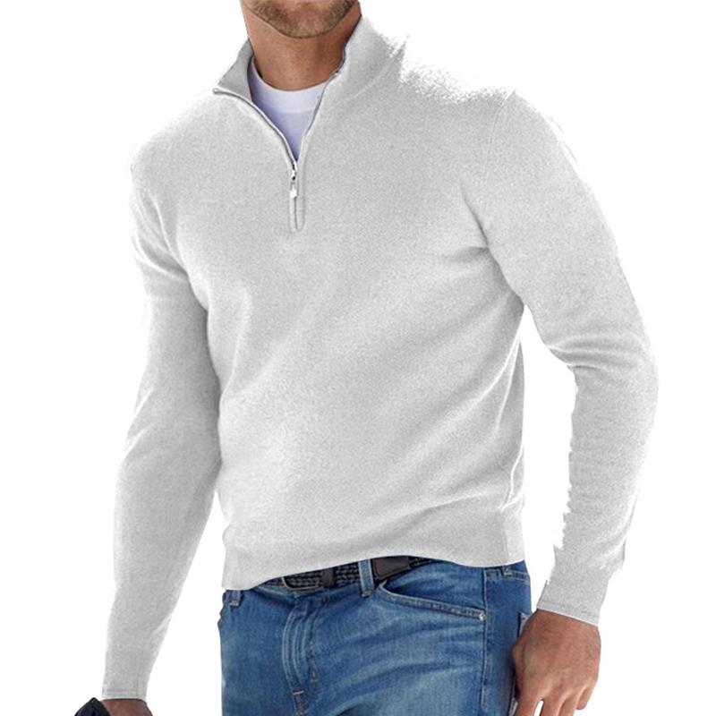 Men's Half-Zip Pullover for Autumn Days in White