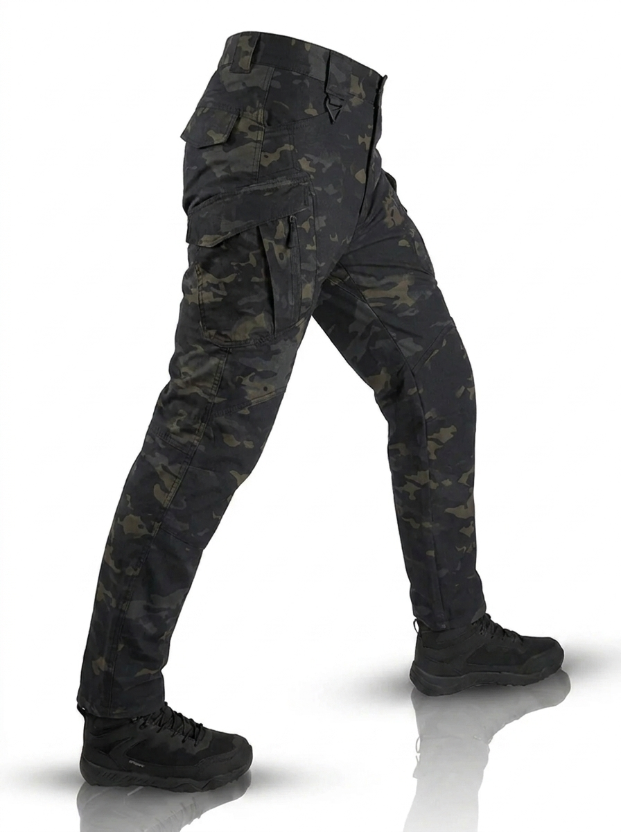 Men's Heavy-Duty Outdoor Work Trousers in Schwarz und Grau Military Style