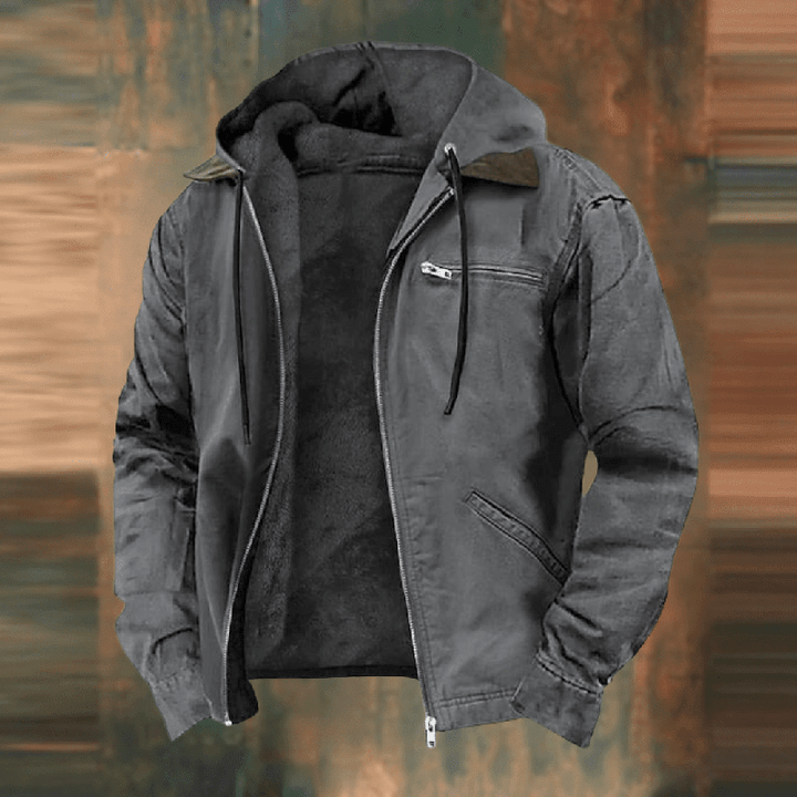 Men's Hooded Leather Jacket for Autumn in Grey