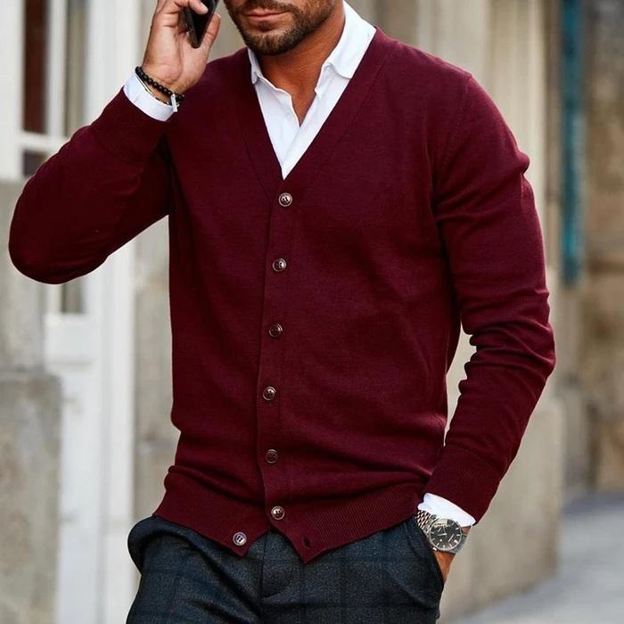 Men's Jumper for Comfortable Polished Everyday Wear in Dark Red