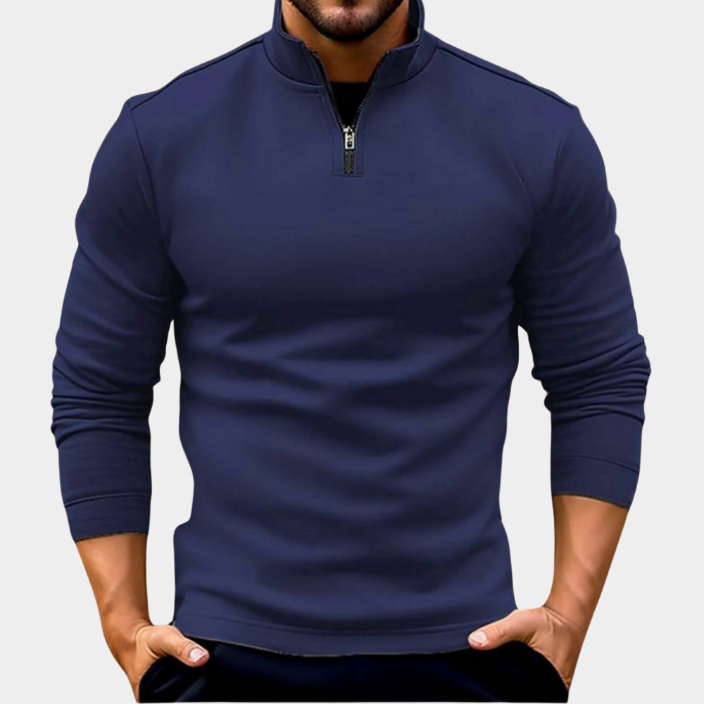 Men's Jumper Quarter-Zip for Autumn Layering in Navy