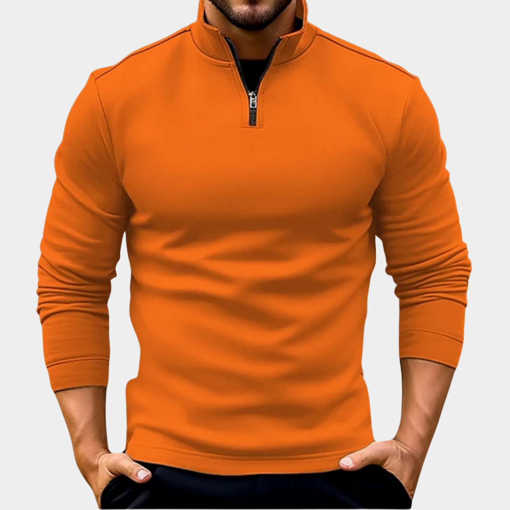 Men's Jumper Quarter-Zip for Autumn Layering in Orange