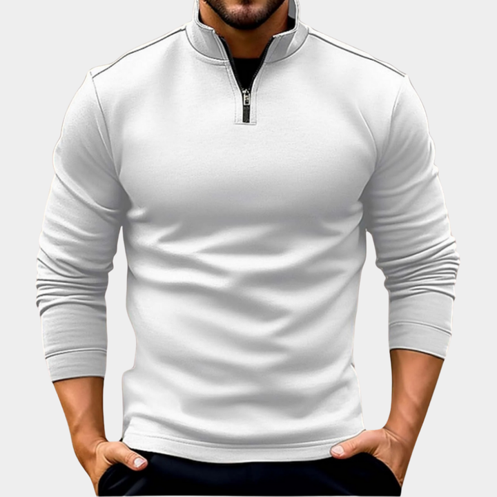 Men's Jumper Quarter-Zip for Autumn Layering in White