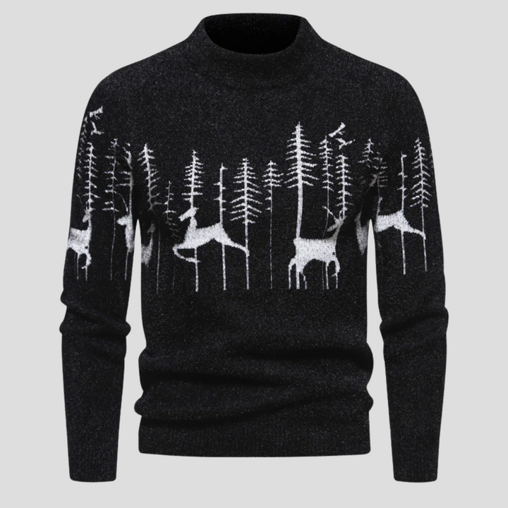 Mens Jumper with Christmas Reindeer Print in Black