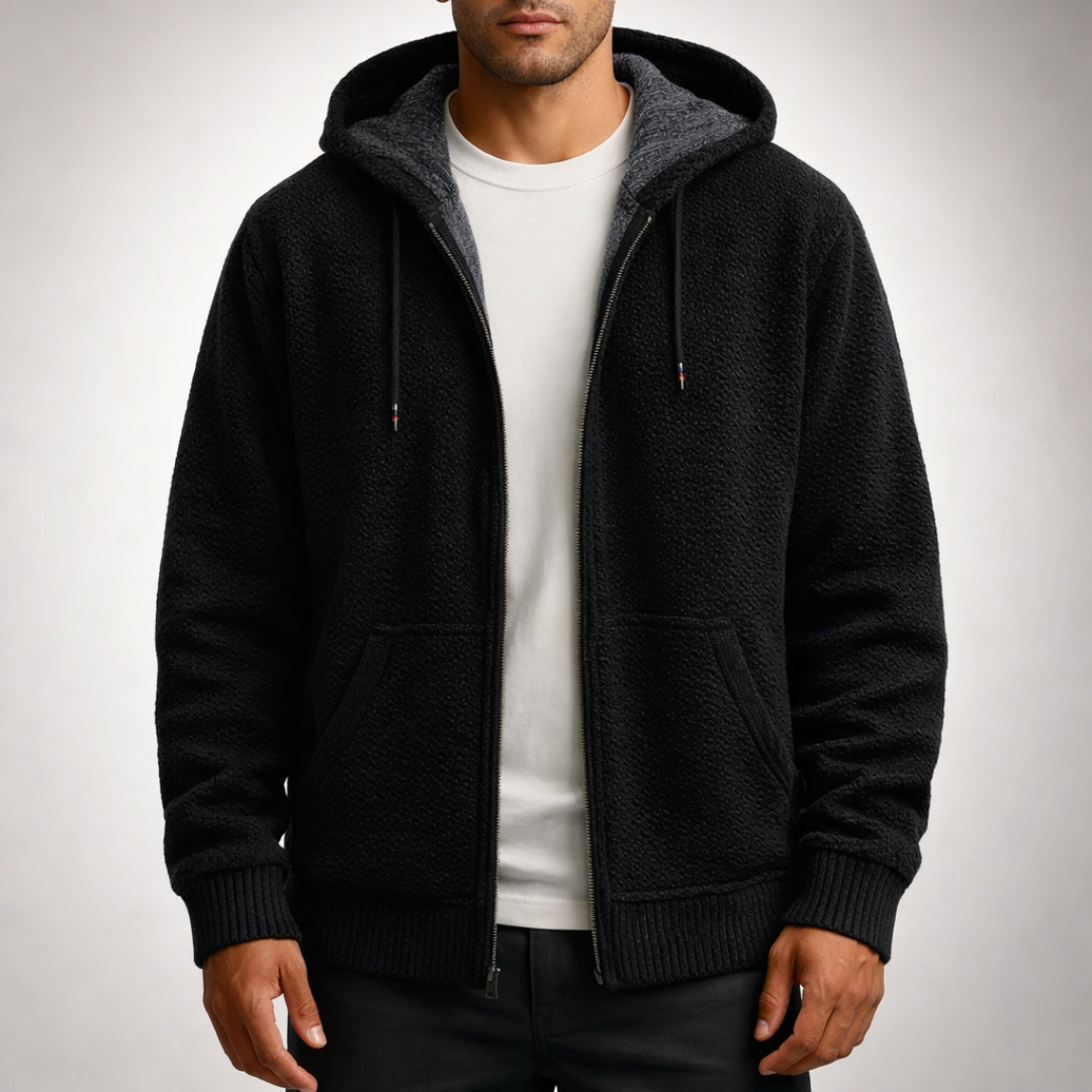 Men's Jumper with Full-Zip Hood for Autumn in Black