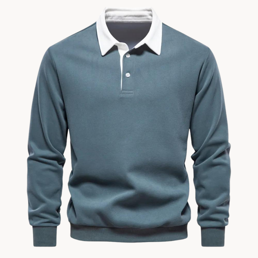 Men's Jumper with Polo Collar and Button-Front in Green