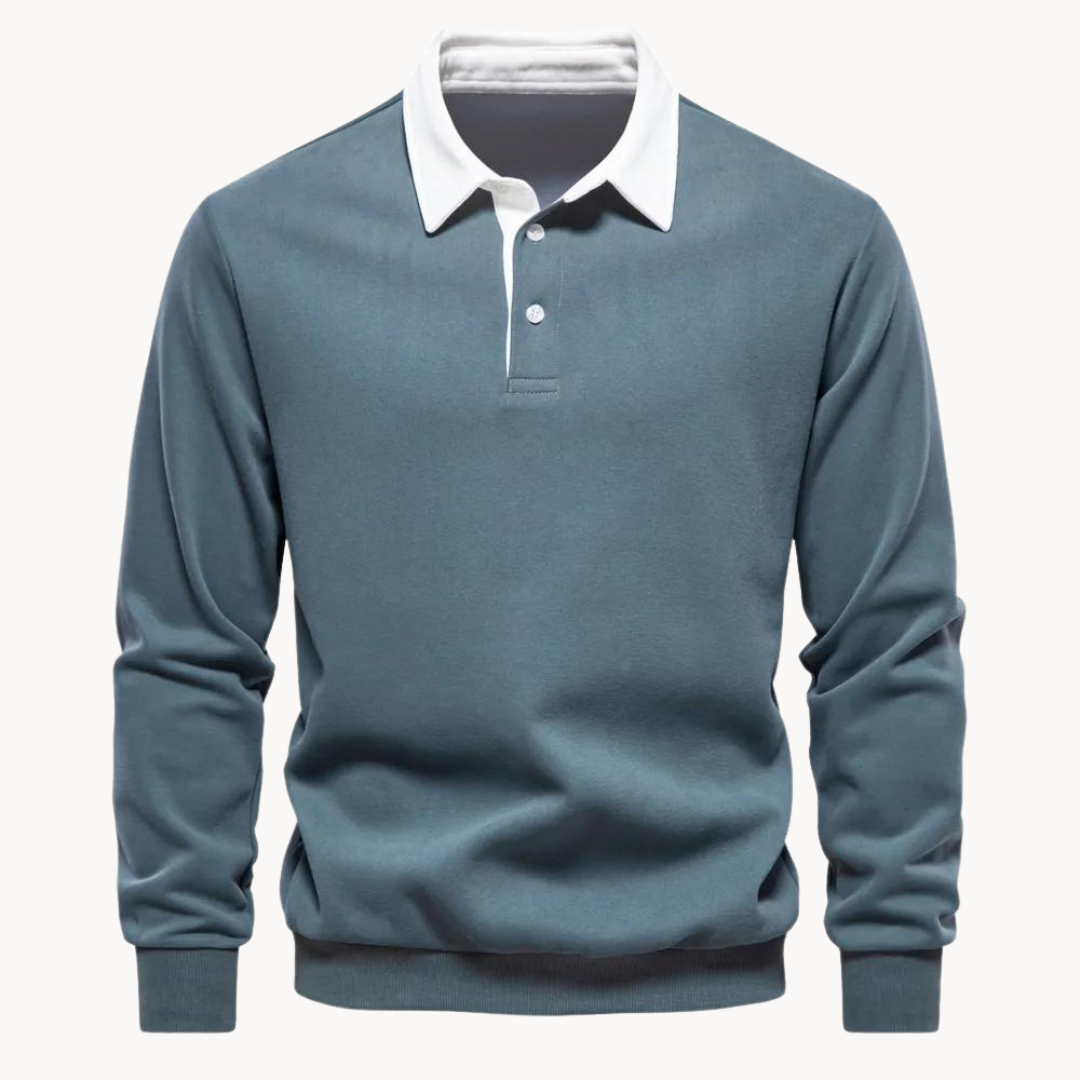 Men's Jumper with Polo Collar and Button-Front in Green