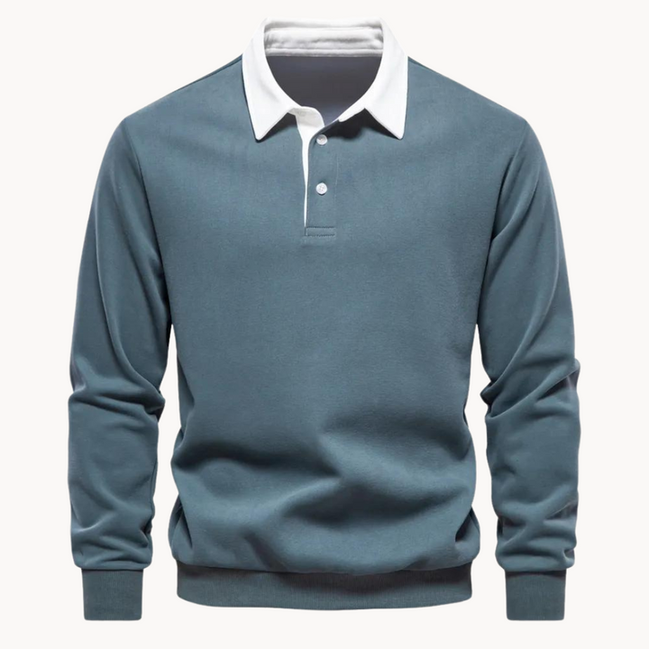 Men's Jumper with Polo Collar and Button-Front in Green